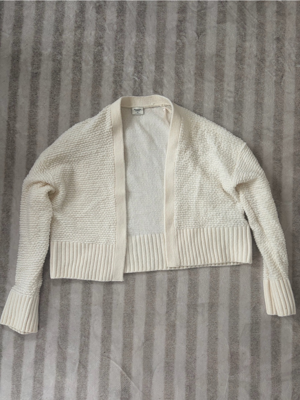 Abercrombie & Fitch Cream Open-Front Textured Knit Cardigan